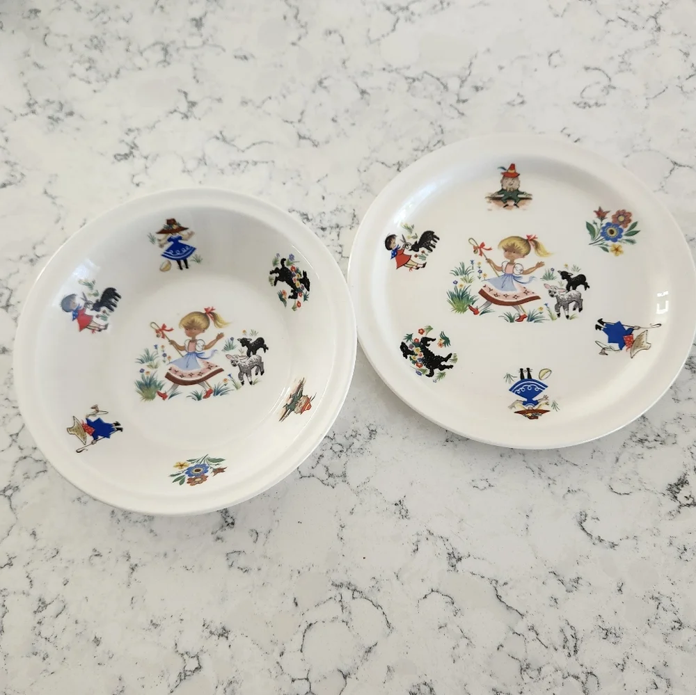 Vintage Arklow Ireland Child's Nursery Rhymes Plate & Bowl Set Little Bo Peep